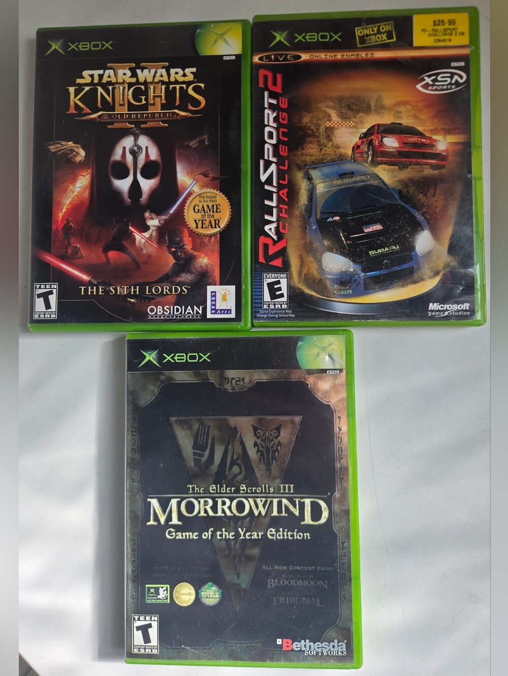 Video Game Bundle - Star Wars Knights, Rallisport Challenge 2, Morrowind (Green)
